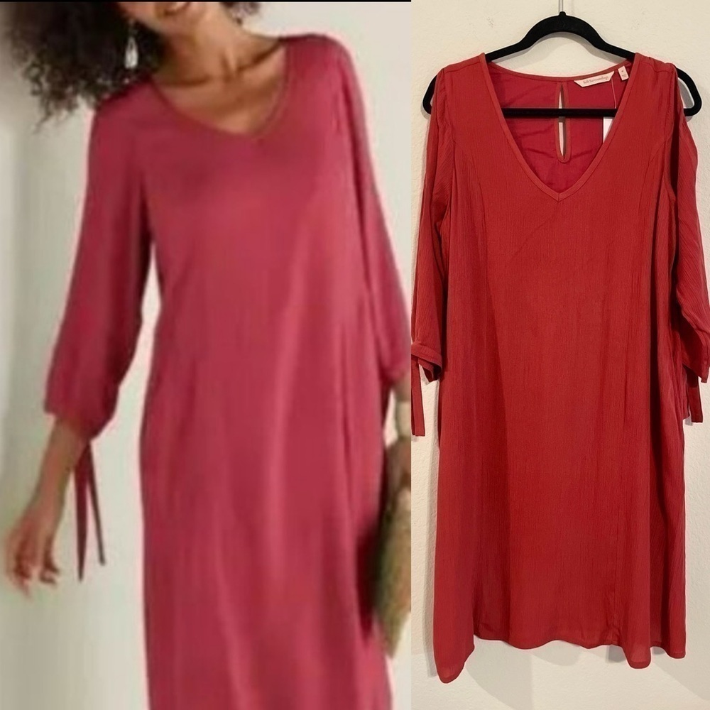 Soft Surroundings Women’s Midi Petites Hera Dress Medium Red Guaze Contemporary